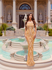 yellow dress featuring a strapless neckline