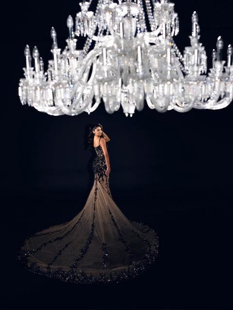 black and nude evening gown