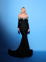 black dress featuring silver details