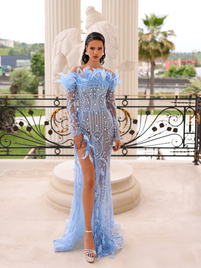 blue evening gown