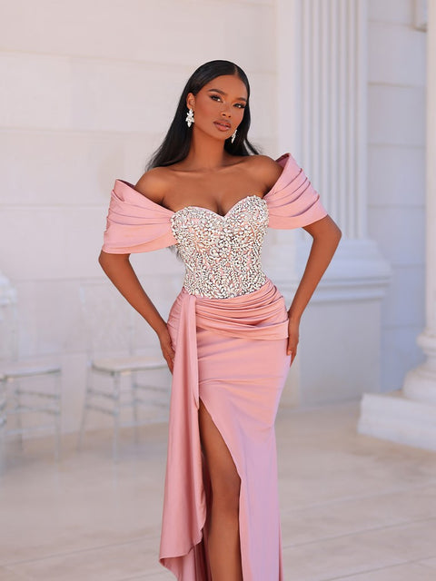 blush pink evening gown