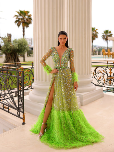 bright green evening gown