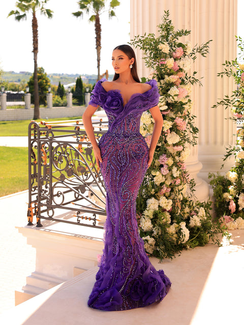 dark purple evening gown