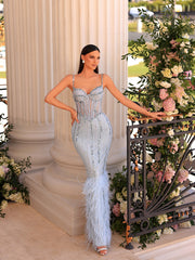faded blue evening gown