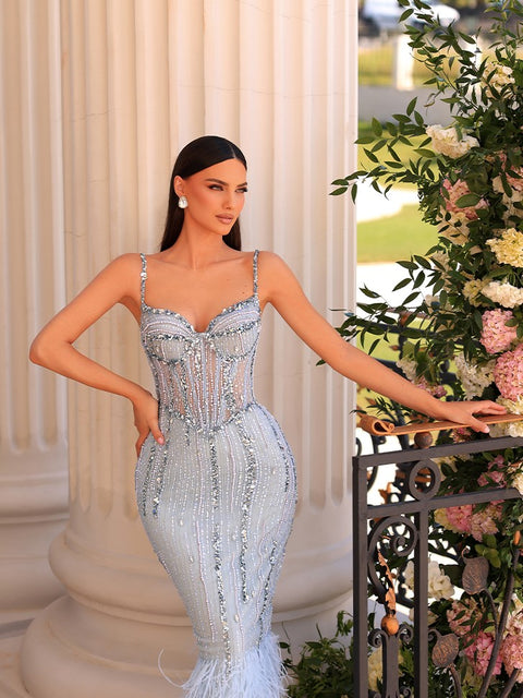faded blue evening gown