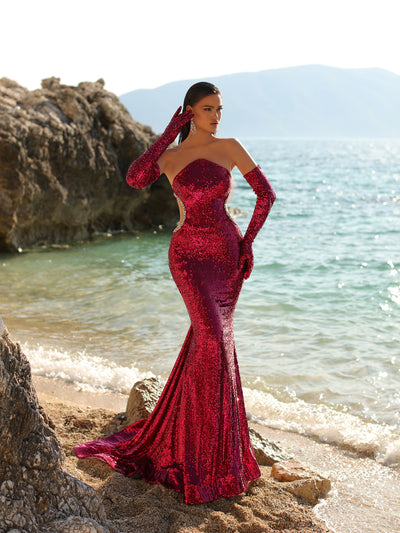 hot pink dress with gloves Stunning Glove Maxi Dress Set