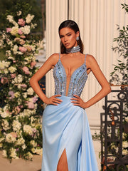 light blue evening gown