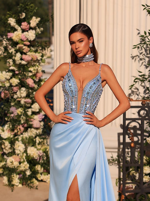 light blue evening gown