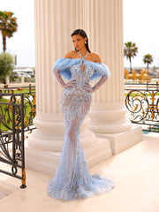 light blue evening gown