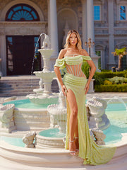 lime green dress featuring a side slit