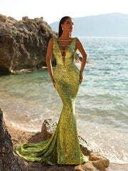 lime green sequin evening gown