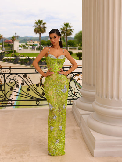 neon green evening gown