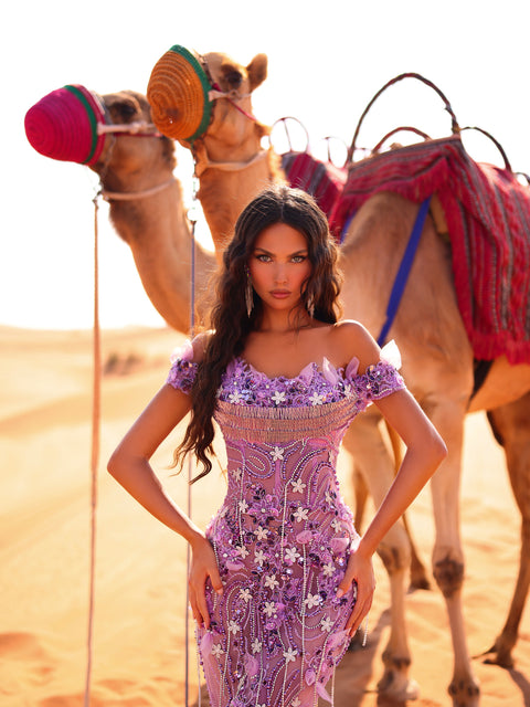 purple evening gown