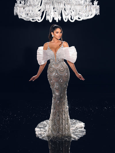 silvery evening gown