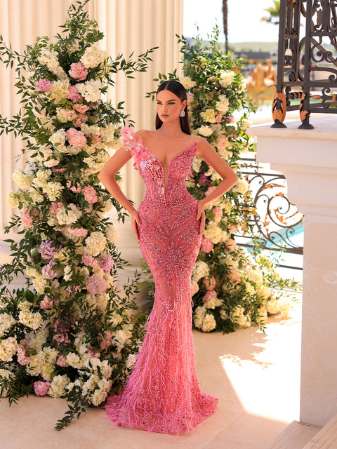 warm pink evening gown