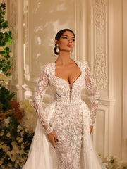 bridal gown featuring long sleeves
